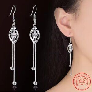 Authentic 925 Sterling Silver Long Drop Earrings for women